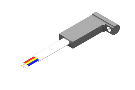 Magnetisk sensor för C-spår, serie SN, magnetoresistiv NPN N.Ö., 6/30 Vdc, 0,2 A, platt PVC-kabel 3x0,14 mm², längd 0,3 m med M8 kontaktdon med låsmutter - SN3M203-G
