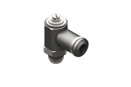 Regulator de debit unidirecțional pivotant pentru cilindru (reglabil cu șurubelnița), tub diametru 6 mm, G1/8 - RG.5590000008