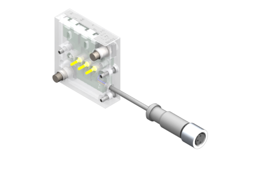 Modular junction box, slave module, 36x34x10 mm, 12-24Vdc, 1 sensor input 150 mm with M8 3-pin fem. connector PNP-2 wires/NPN, 1 configurable NO channel, with assembly screws - SBMS-E