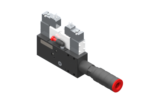 EJ-BSVLG-LARGE-HV-ISO-2 vacuum pump with holder and integrated silencer, NC 3/2 x2 solenoid valve for vacuum and blow-off, 24Vdc, 2.5W, M12 4-pin, IP54, G1/2" vacuum port - 3030225